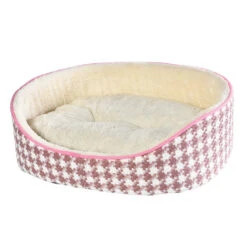 OVAL BED - HOUNDSTOOTH PRINT (PINK) 55x45x15cm