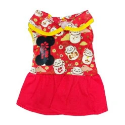 CHINESE NEW YEAR DRESS - FORTUNE CAT (RED) (MEDIUM)