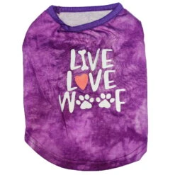 T-SHIRT - LIVE LOVE WOOF (PURPLE) (LARGE)
