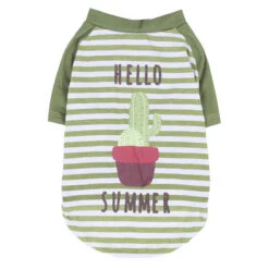 T-SHIRT-STRIPE WITH CACTUS (GREEN) (LARGE)