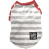 T-SHIRT-STRIPE WITH RED STAR LINING (GREY) (LARGE) -Dog Supplies Sale Store 97114