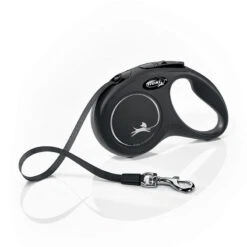 FLEXI RETRACTABLE LEASH - NEW CLASSIC 5 METRE CORD SMALL (12kg) (BLACK)
