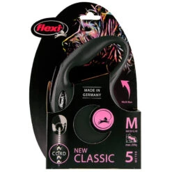 FLEXI RETRACTABLE LEASH - NEW CLASSIC 5 METRE CORD MEDIUM (20kg) (BLACK)