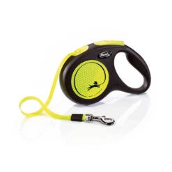FLEXI RETRACTABLE LEASH - NEW NEON 5 METRE TAPE MEDIUM (25kg) (BLACK/NEON)