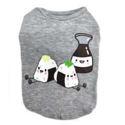 T-SHIRT-RICE BALLS & SOYA BOTTLE (GREY) (LARGE)